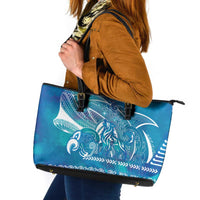 Kuri Dog Waka New Zealand Matariki Leather Tote Bag Ocean Sharks Maori Tattoo