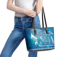 Kuri Dog Waka New Zealand Matariki Leather Tote Bag Ocean Sharks Maori Tattoo