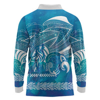 Kuri Dog Waka New Zealand Matariki Long Sleeve Polo Shirt Ocean Sharks Maori Tattoo