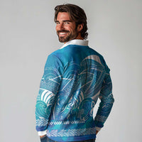 Kuri Dog Waka New Zealand Matariki Long Sleeve Polo Shirt Ocean Sharks Maori Tattoo