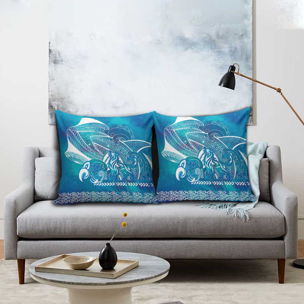 Kuri Dog Waka New Zealand Matariki Pillow Cover Ocean Sharks Maori Tattoo