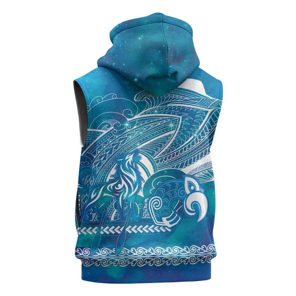 Kuri Dog Waka New Zealand Matariki Sleeveless Hoodie Ocean Sharks Maori Tattoo