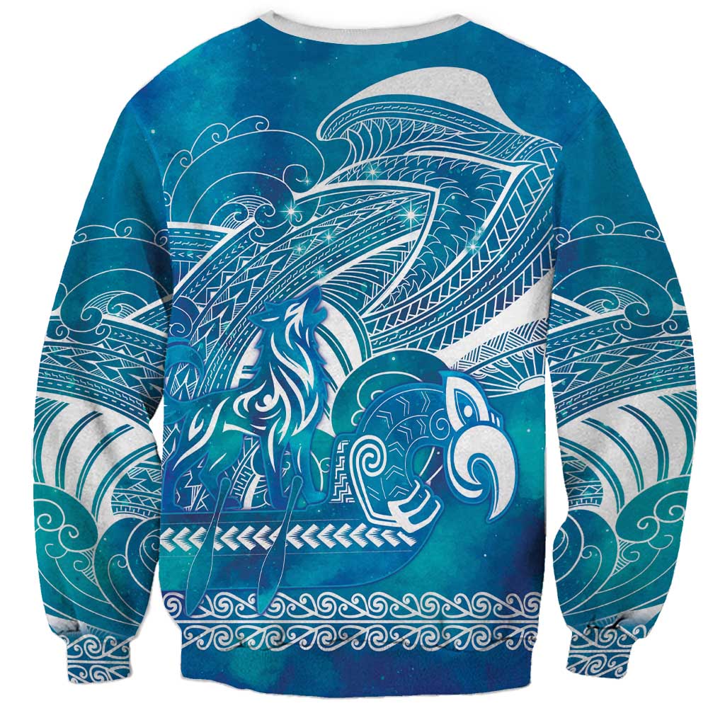 Kuri Dog Waka New Zealand Matariki Sweatshirt Ocean Sharks Maori Tattoo
