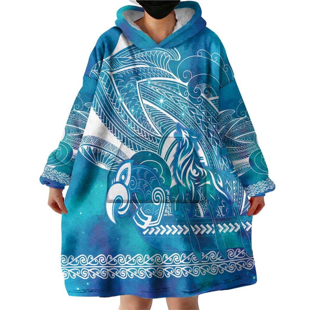 Kuri Dog Waka New Zealand Matariki Wearable Blanket Hoodie Ocean Sharks Maori Tattoo
