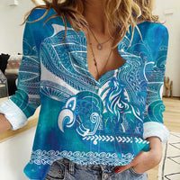Kuri Dog Waka New Zealand Matariki Women Casual Shirt Ocean Sharks Maori Tattoo