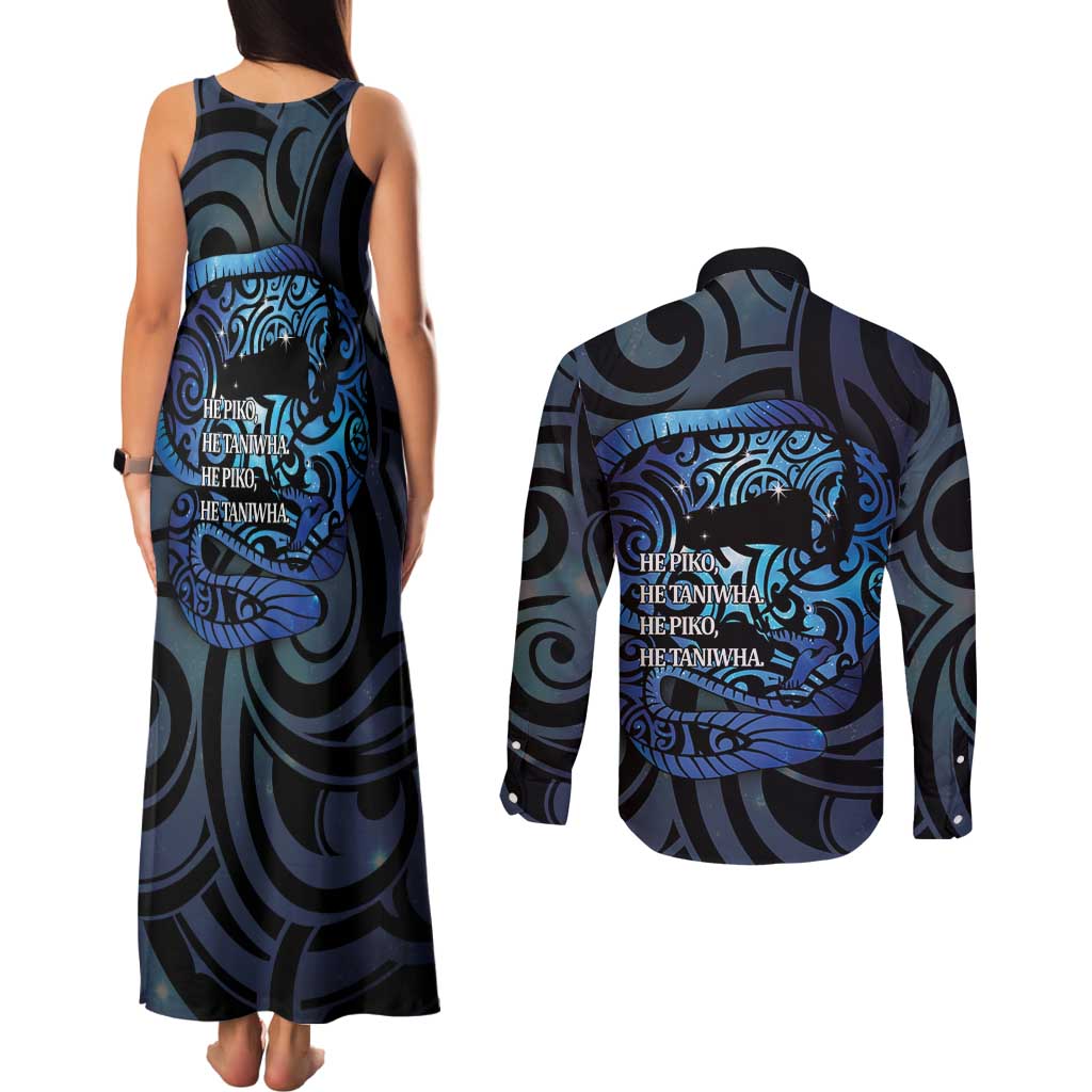 Tuna Eel New Zealand Matariki Couples Matching Tank Maxi Dress and Long Sleeve Button Shirt He Piko He Taniwha Maori Pattern
