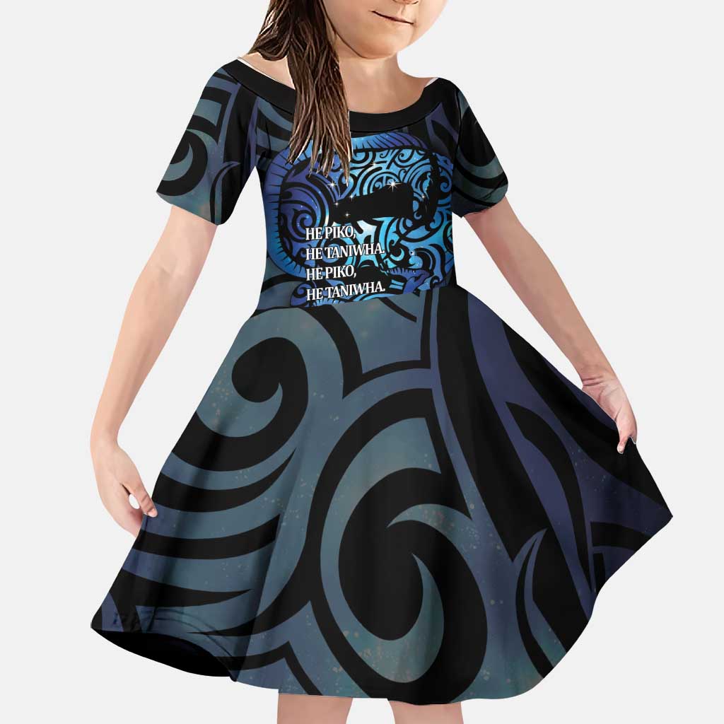 Tuna Eel New Zealand Matariki Family Matching Off The Shoulder Long Sleeve Dress and Hawaiian Shirt He Piko He Taniwha Maori Pattern