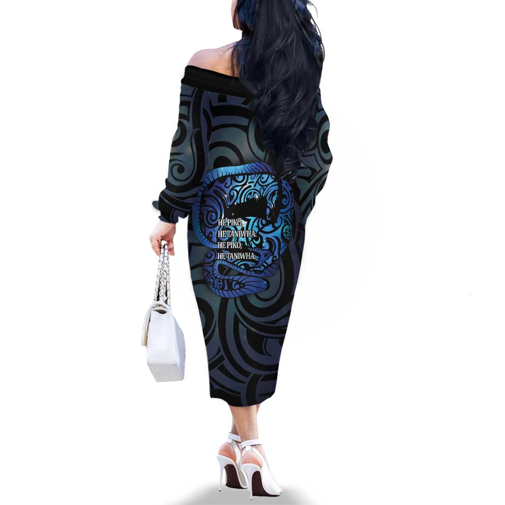 Tuna Eel New Zealand Matariki Family Matching Off The Shoulder Long Sleeve Dress and Hawaiian Shirt He Piko He Taniwha Maori Pattern