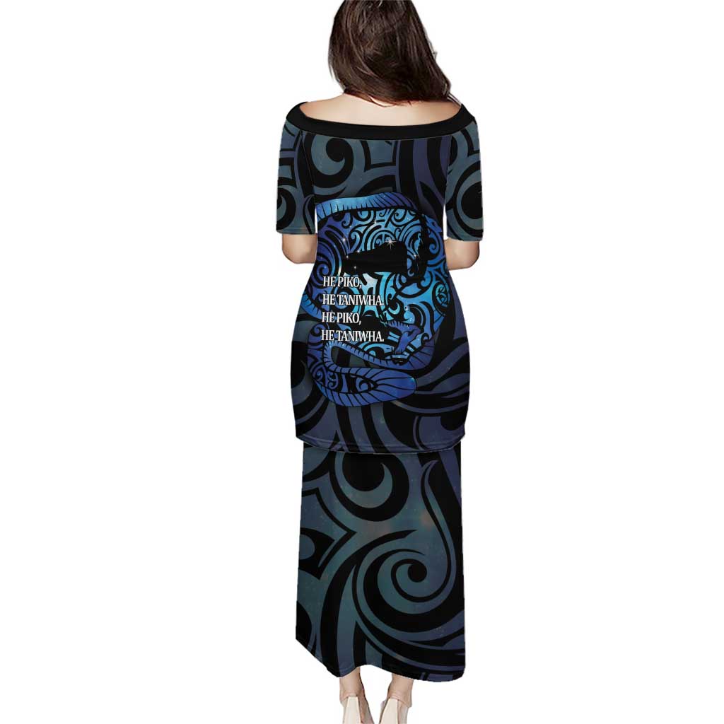 Tuna Eel New Zealand Matariki Family Matching Puletasi and Hawaiian Shirt He Piko He Taniwha Maori Pattern