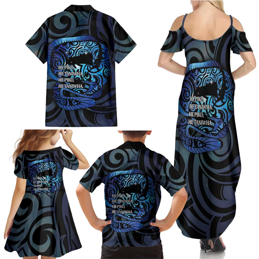 Tuna Eel New Zealand Matariki Family Matching Summer Maxi Dress and Hawaiian Shirt He Piko He Taniwha Maori Pattern