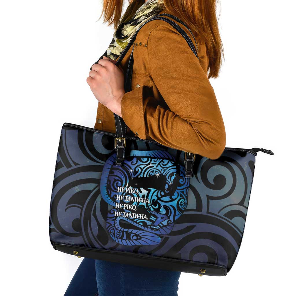 Tuna Eel New Zealand Matariki Leather Tote Bag He Piko He Taniwha Maori Pattern LT14 Purple - Polynesian Pride