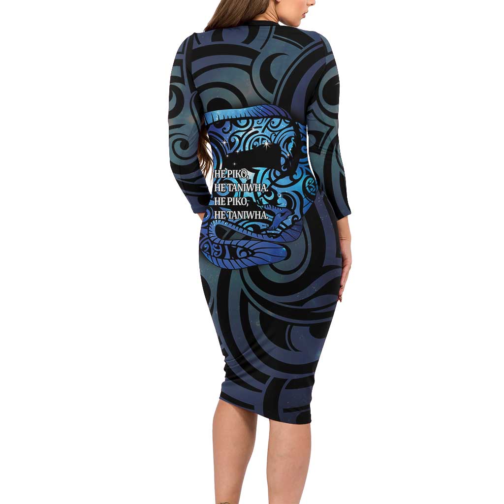 Tuna Eel New Zealand Matariki Long Sleeve Bodycon Dress He Piko He Taniwha Maori Pattern LT14 - Polynesian Pride