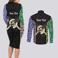 Personalised South Sea Islanders National Recognition Day Couples Matching Long Sleeve Bodycon Dress and Long Sleeve Button Shirt Australia Aboriginal Vanuatu Pig Tusk