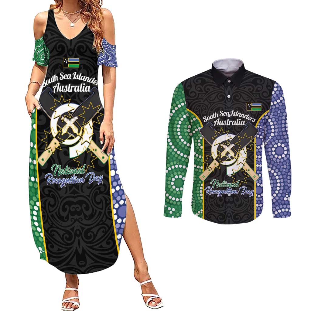 Personalised South Sea Islanders National Recognition Day Couples Matching Summer Maxi Dress and Long Sleeve Button Shirt Australia Aboriginal Vanuatu Pig Tusk