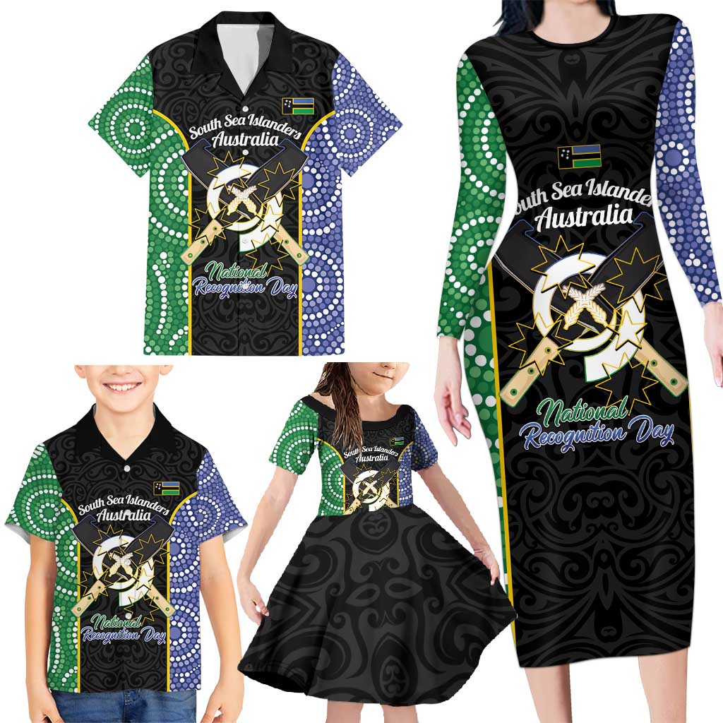 Personalised South Sea Islanders National Recognition Day Family Matching Long Sleeve Bodycon Dress and Hawaiian Shirt Australia Aboriginal Vanuatu Pig Tusk