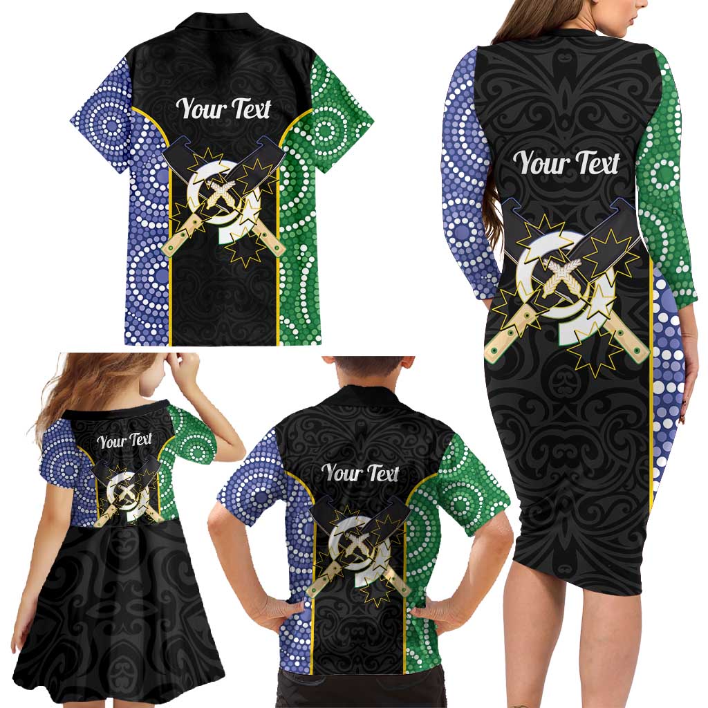 Personalised South Sea Islanders National Recognition Day Family Matching Long Sleeve Bodycon Dress and Hawaiian Shirt Australia Aboriginal Vanuatu Pig Tusk
