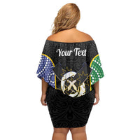 Personalised South Sea Islanders National Recognition Day Family Matching Off Shoulder Short Dress and Hawaiian Shirt Australia Aboriginal Vanuatu Pig Tusk