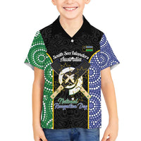 Personalised South Sea Islanders National Recognition Day Family Matching Off Shoulder Short Dress and Hawaiian Shirt Australia Aboriginal Vanuatu Pig Tusk