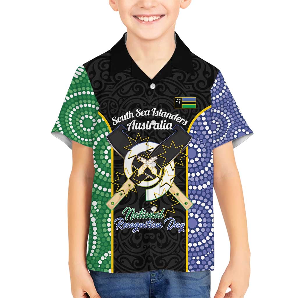 Personalised South Sea Islanders National Recognition Day Family Matching Puletasi and Hawaiian Shirt Australia Aboriginal Vanuatu Pig Tusk LT14 Son's Shirt Black - Polynesian Pride