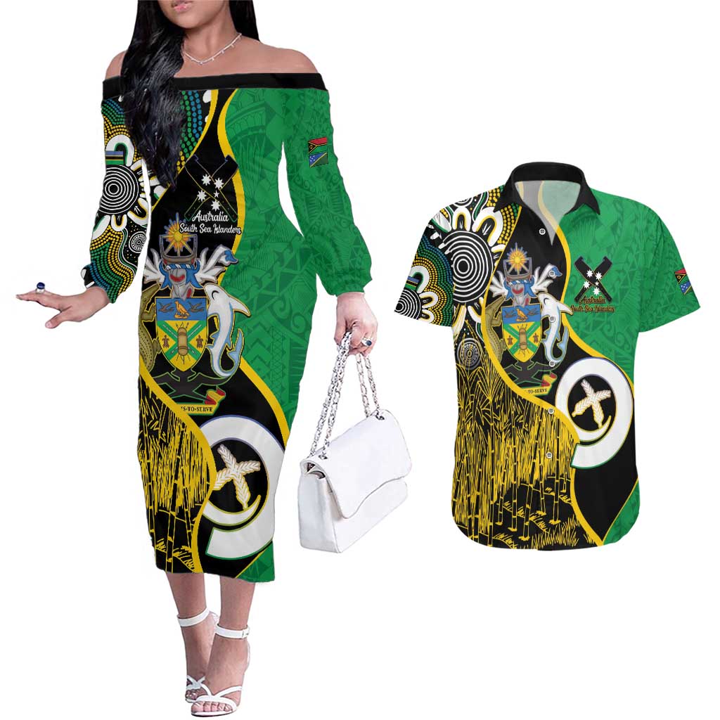 Australian South Sea Islanders National Recognition Day Couples Matching Off The Shoulder Long Sleeve Dress and Hawaiian Shirt Solomon Islands And Vanuatu Culture