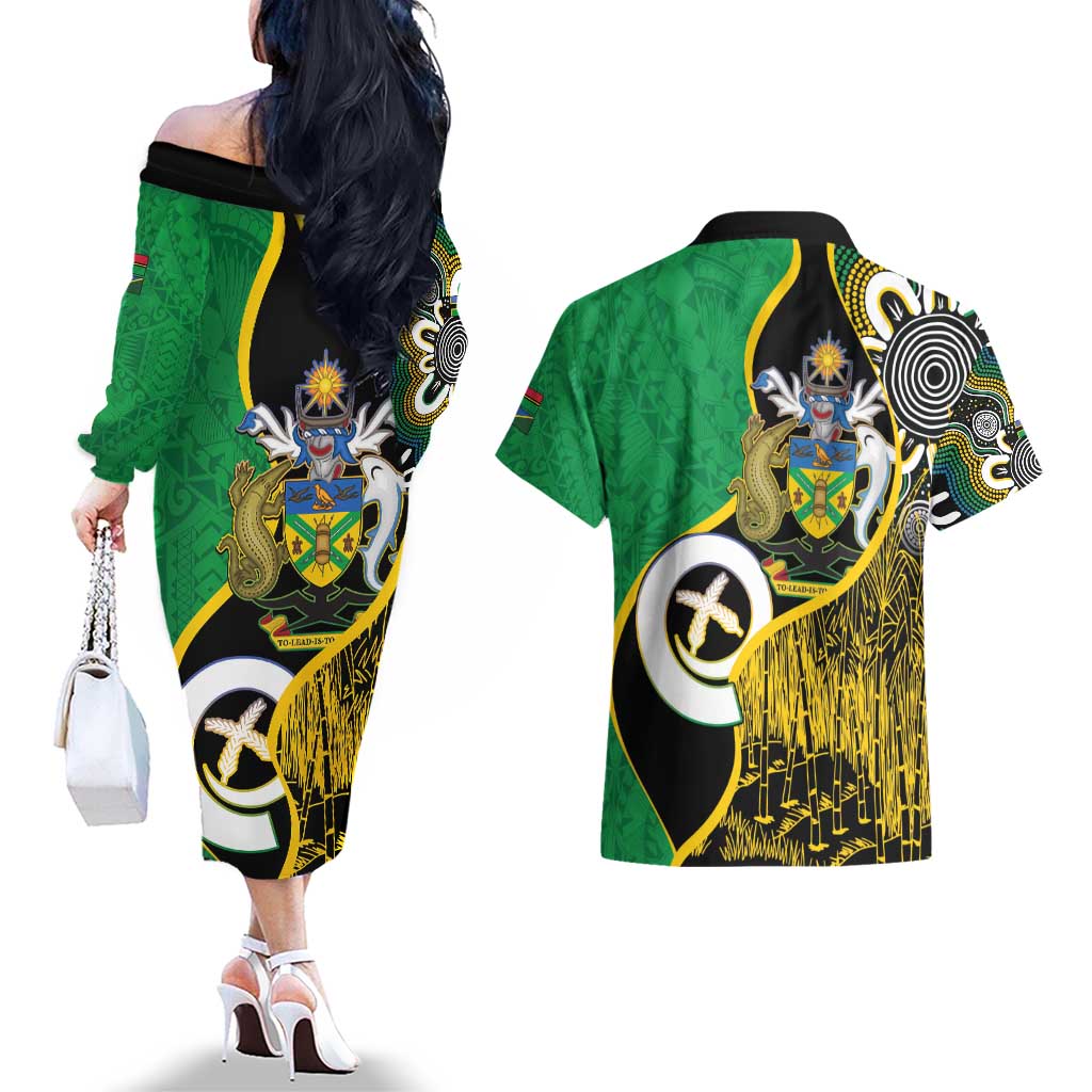 Australian South Sea Islanders National Recognition Day Couples Matching Off The Shoulder Long Sleeve Dress and Hawaiian Shirt Solomon Islands And Vanuatu Culture