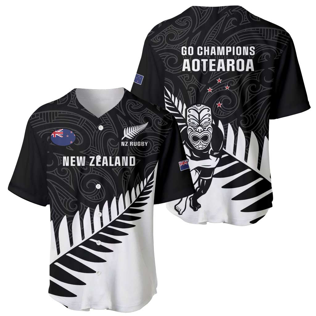 New Zealand Silver Fern Rugby Baseball Jersey All Black Go Champions Maori Pattern LT14