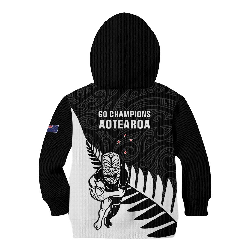 New Zealand Silver Fern Rugby Kid Hoodie All Black Go Champions Maori Pattern LT14
