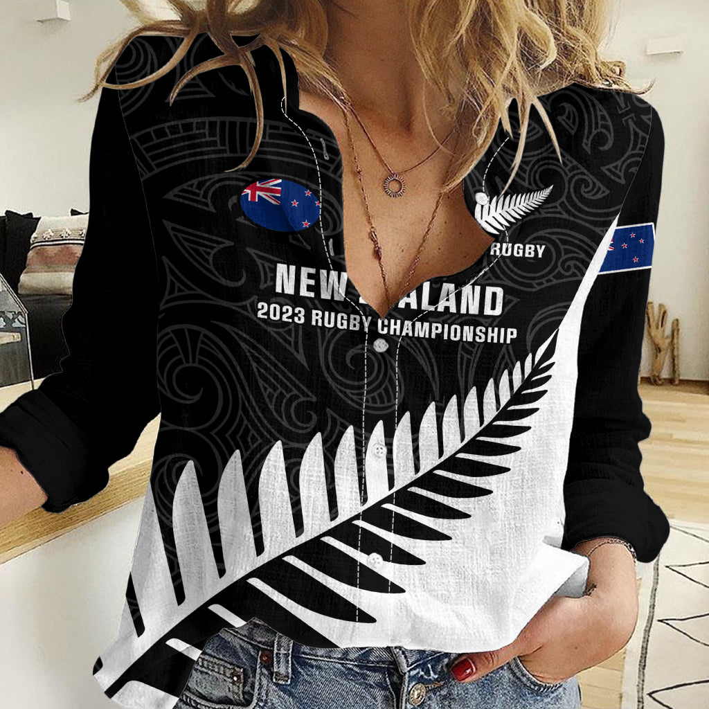 new-zealand-silver-fern-rugby-women-casual-shirt-all-black-2023-go-champions-maori-pattern