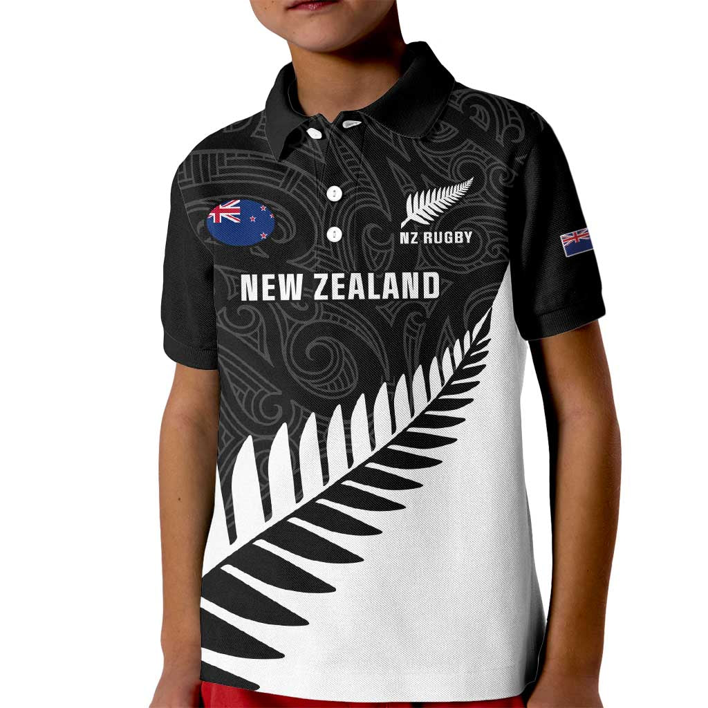 Personalised New Zealand Silver Fern Rugby Kid Polo Shirt All Black Go Champions Maori Pattern LT14