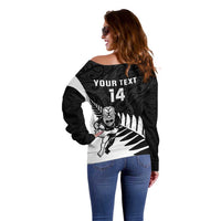 Personalised New Zealand Silver Fern Rugby Off Shoulder Sweater All Black Go Champions Maori Pattern LT14