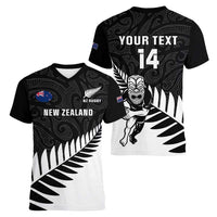 Personalised New Zealand Silver Fern Rugby Women V Neck T Shirt All Black Go Champions Maori Pattern LT14