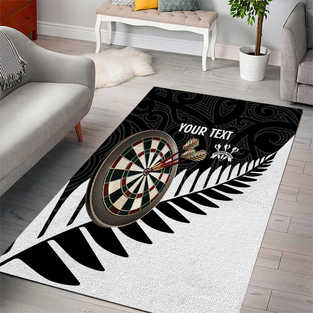 Personalised New Zealand Darts Area Rug Silver Fern Aotearoa Maori Pattern - Polynesian Pride
