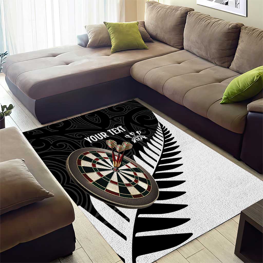 Personalised New Zealand Darts Area Rug Silver Fern Aotearoa Maori Pattern - Polynesian Pride