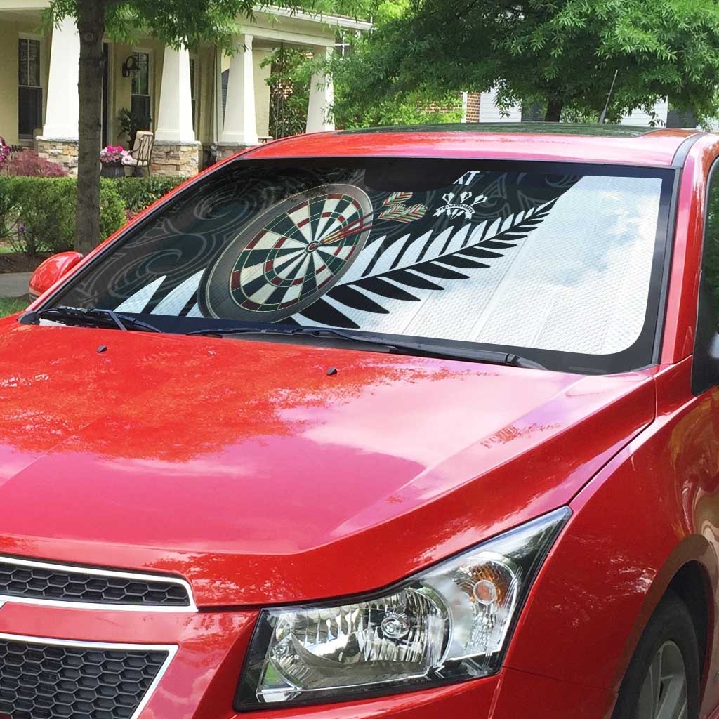 Personalised New Zealand Darts Auto Sun Shade Silver Fern Aotearoa Maori Pattern - Polynesian Pride