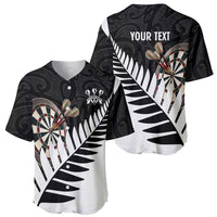 Personalised New Zealand Darts Baseball Jersey Silver Fern Aotearoa Maori Pattern - Polynesian Pride