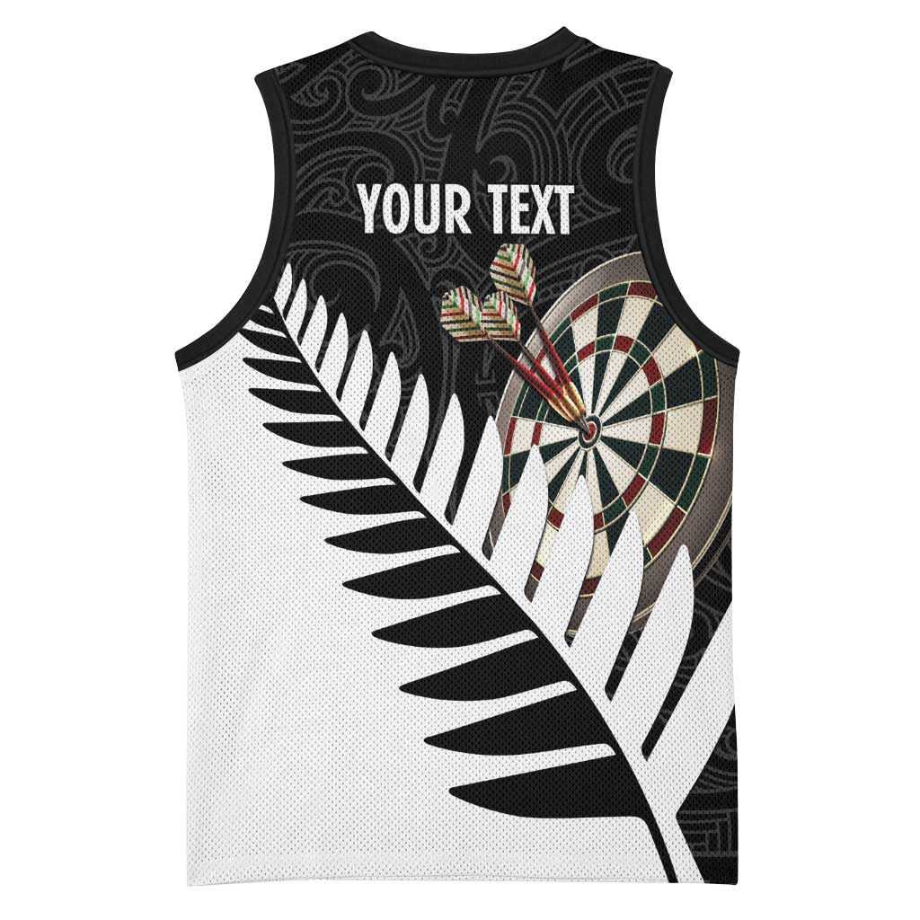 Personalised New Zealand Darts Basketball Jersey Silver Fern Aotearoa Maori Pattern - Polynesian Pride