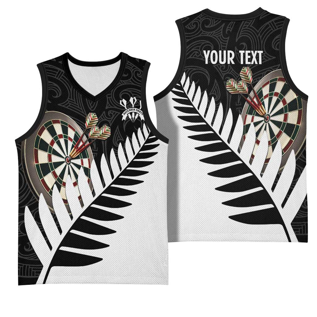 Personalised New Zealand Darts Basketball Jersey Silver Fern Aotearoa Maori Pattern - Polynesian Pride