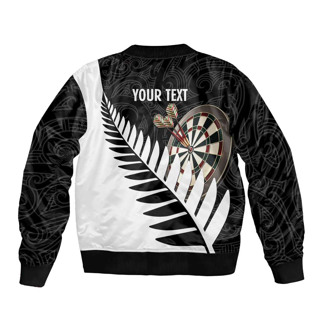Personalised New Zealand Darts Bomber Jacket Silver Fern Aotearoa Maori Pattern - Polynesian Pride