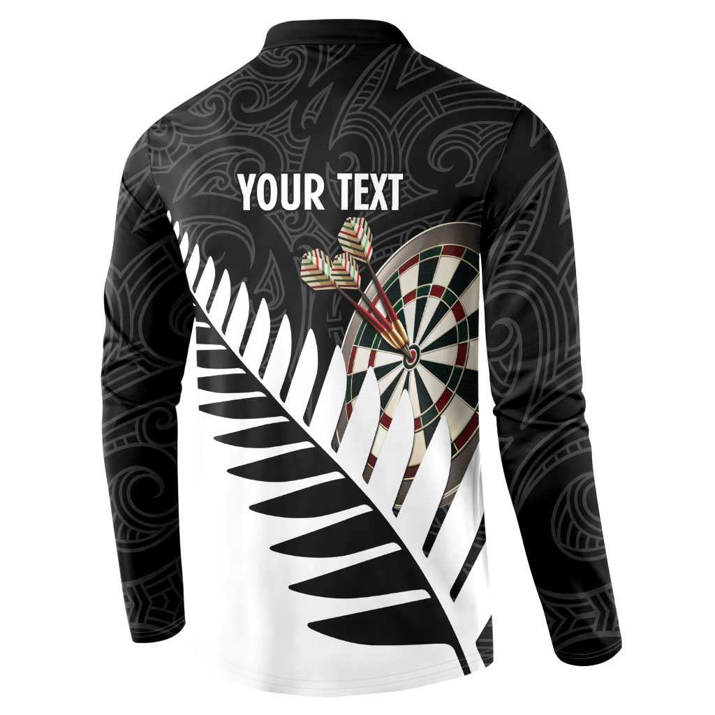 Personalised New Zealand Darts Button Sweatshirt Silver Fern Aotearoa Maori Pattern LT14 - Polynesian Pride