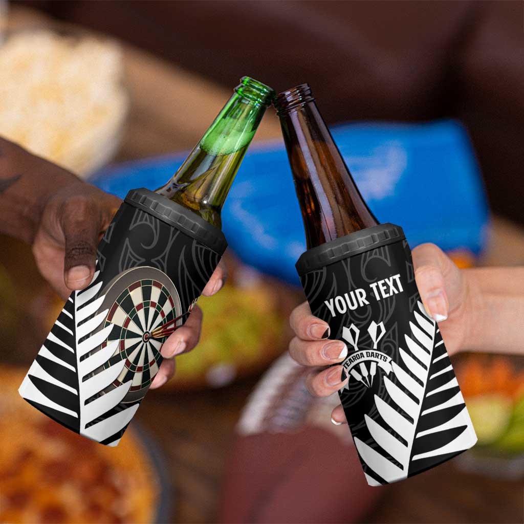 Personalised New Zealand Darts 4 in 1 Can Cooler Tumbler Silver Fern Aotearoa Maori Pattern - Polynesian Pride
