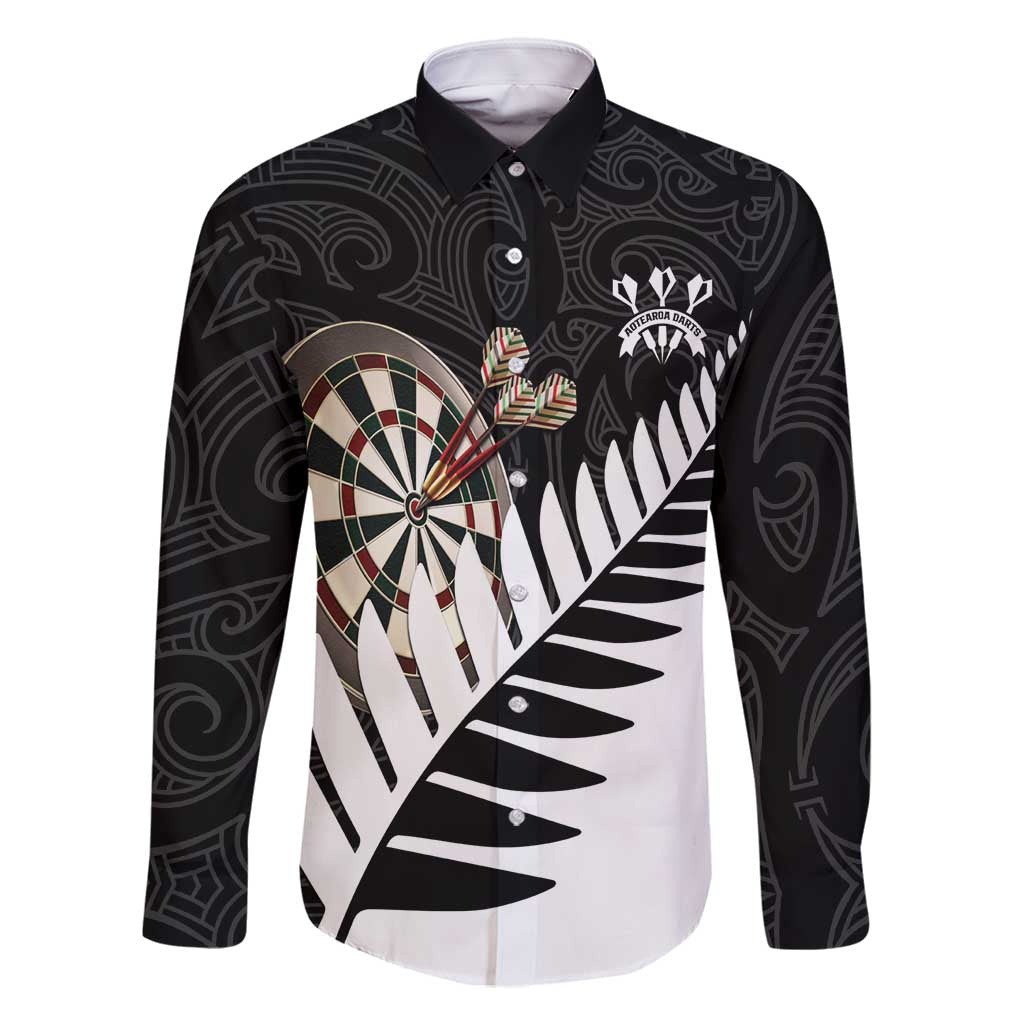Personalised New Zealand Darts Family Matching Long Sleeve Bodycon Dress and Hawaiian Shirt Silver Fern Aotearoa Maori Pattern - Polynesian Pride