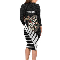 Personalised New Zealand Darts Family Matching Long Sleeve Bodycon Dress and Hawaiian Shirt Silver Fern Aotearoa Maori Pattern - Polynesian Pride