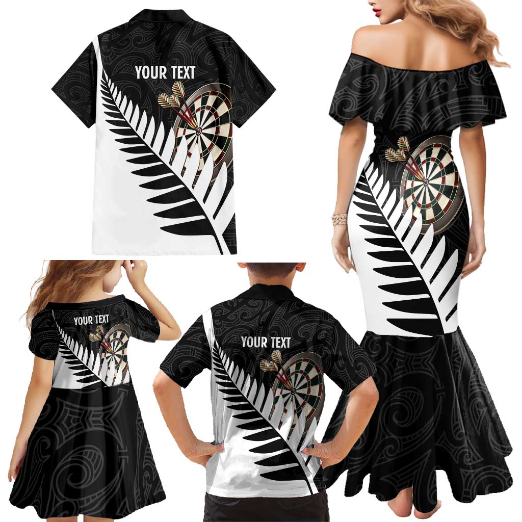 Personalised New Zealand Darts Family Matching Mermaid Dress and Hawaiian Shirt Silver Fern Aotearoa Maori Pattern - Polynesian Pride