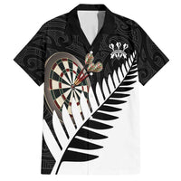 Personalised New Zealand Darts Family Matching Puletasi and Hawaiian Shirt Silver Fern Aotearoa Maori Pattern LT14 Dad's Shirt - Short Sleeve Black - Polynesian Pride
