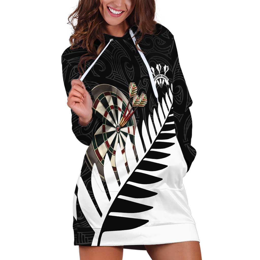 Personalised New Zealand Darts Hoodie Dress Silver Fern Aotearoa Maori Pattern - Polynesian Pride