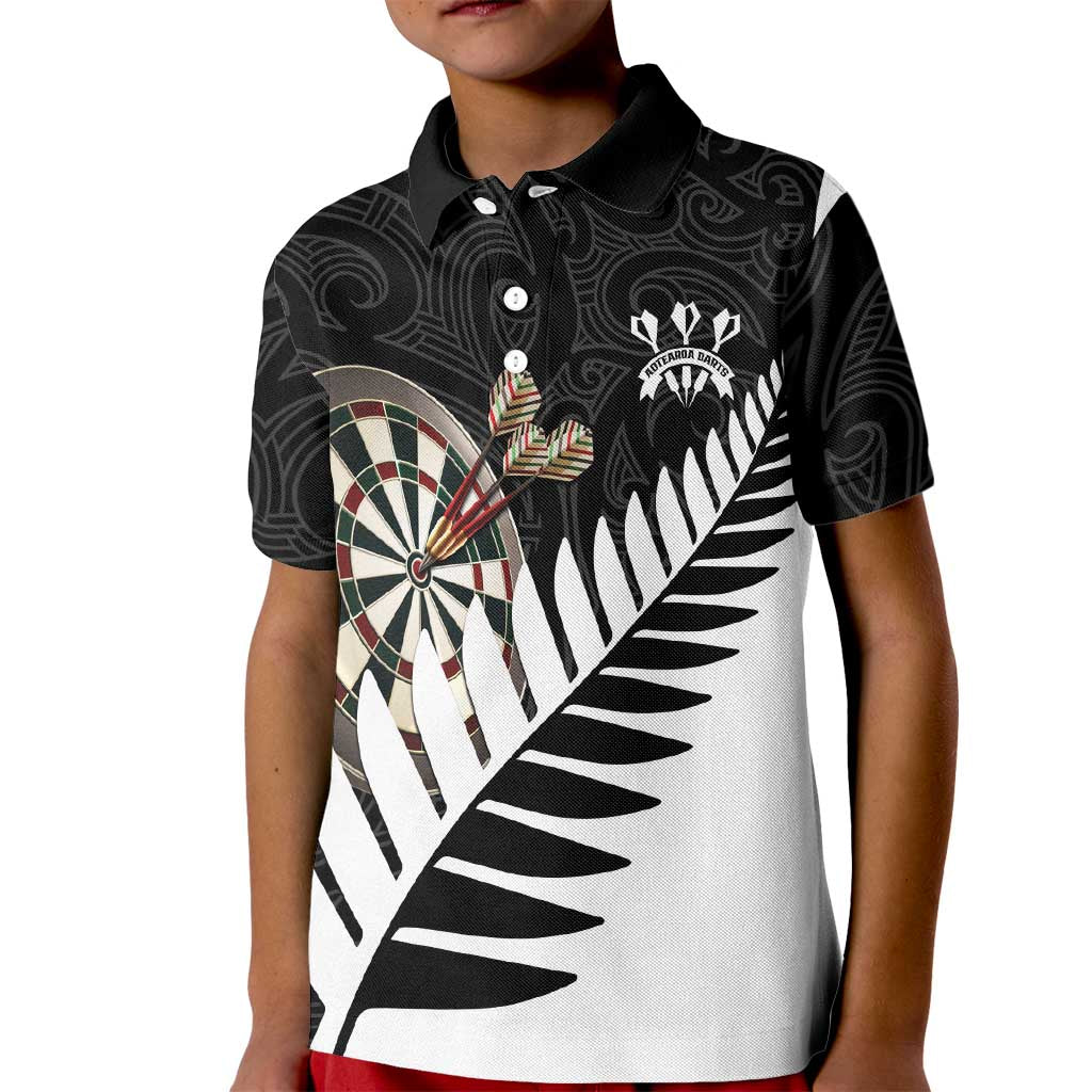 Personalised New Zealand Darts Kid Polo Shirt Silver Fern Aotearoa Maori Pattern - Polynesian Pride