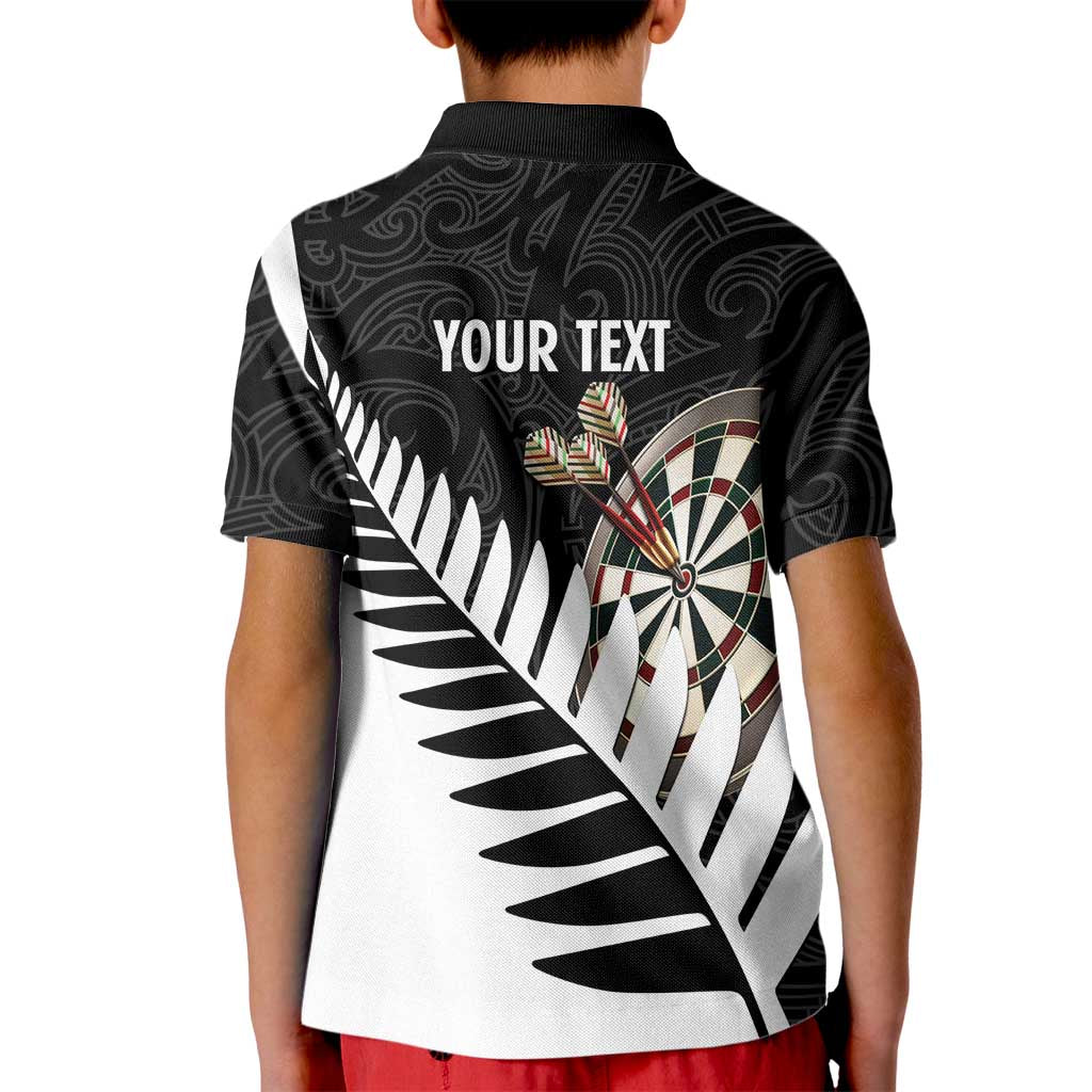 Personalised New Zealand Darts Kid Polo Shirt Silver Fern Aotearoa Maori Pattern - Polynesian Pride
