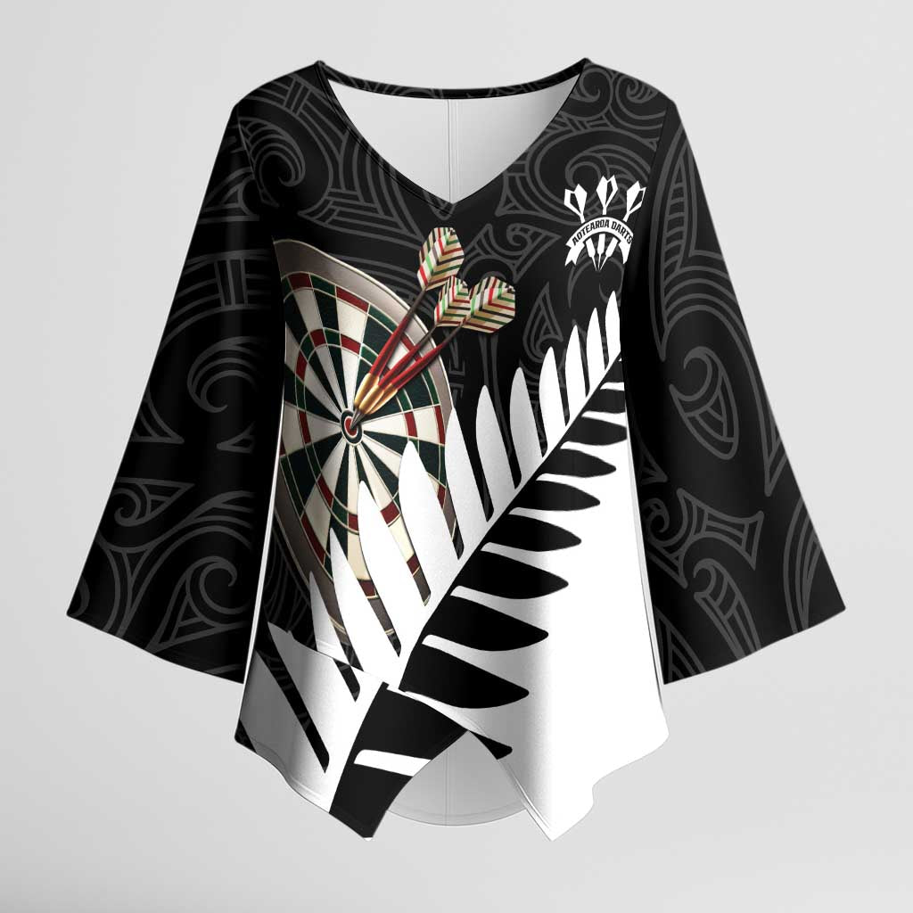 Personalised New Zealand Darts Kimono Sleeve Blouse Silver Fern Aotearoa Maori Pattern - Polynesian Pride