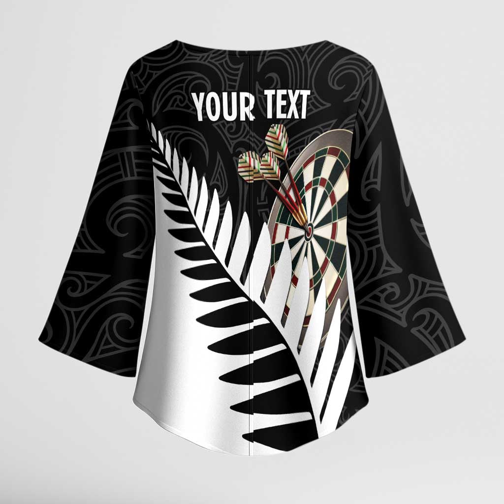 Personalised New Zealand Darts Kimono Sleeve Blouse Silver Fern Aotearoa Maori Pattern - Polynesian Pride