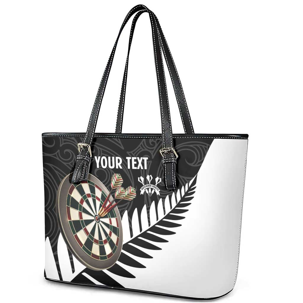 Personalised New Zealand Darts Leather Tote Bag Silver Fern Aotearoa Maori Pattern LT14 - Polynesian Pride
